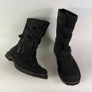 L.L. Bean Old Port Mid Calf Boots Womens 8.5 Black Zip Back Straps Buckles Shoes